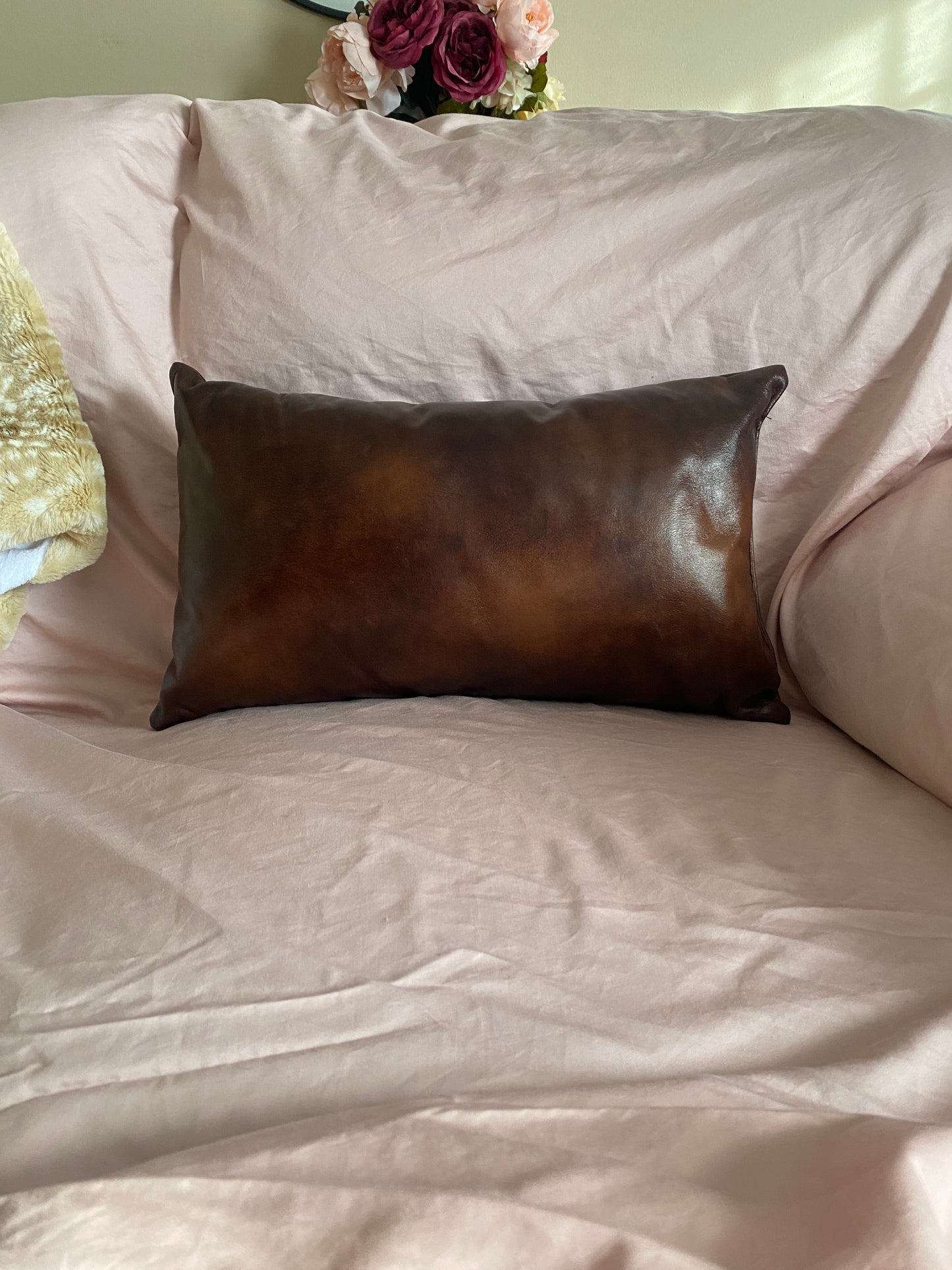 Marbled Brown Faux Leather Pillow - createdbykierst