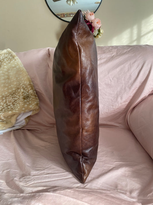 Marbled Brown Faux Leather Pillow - createdbykierst