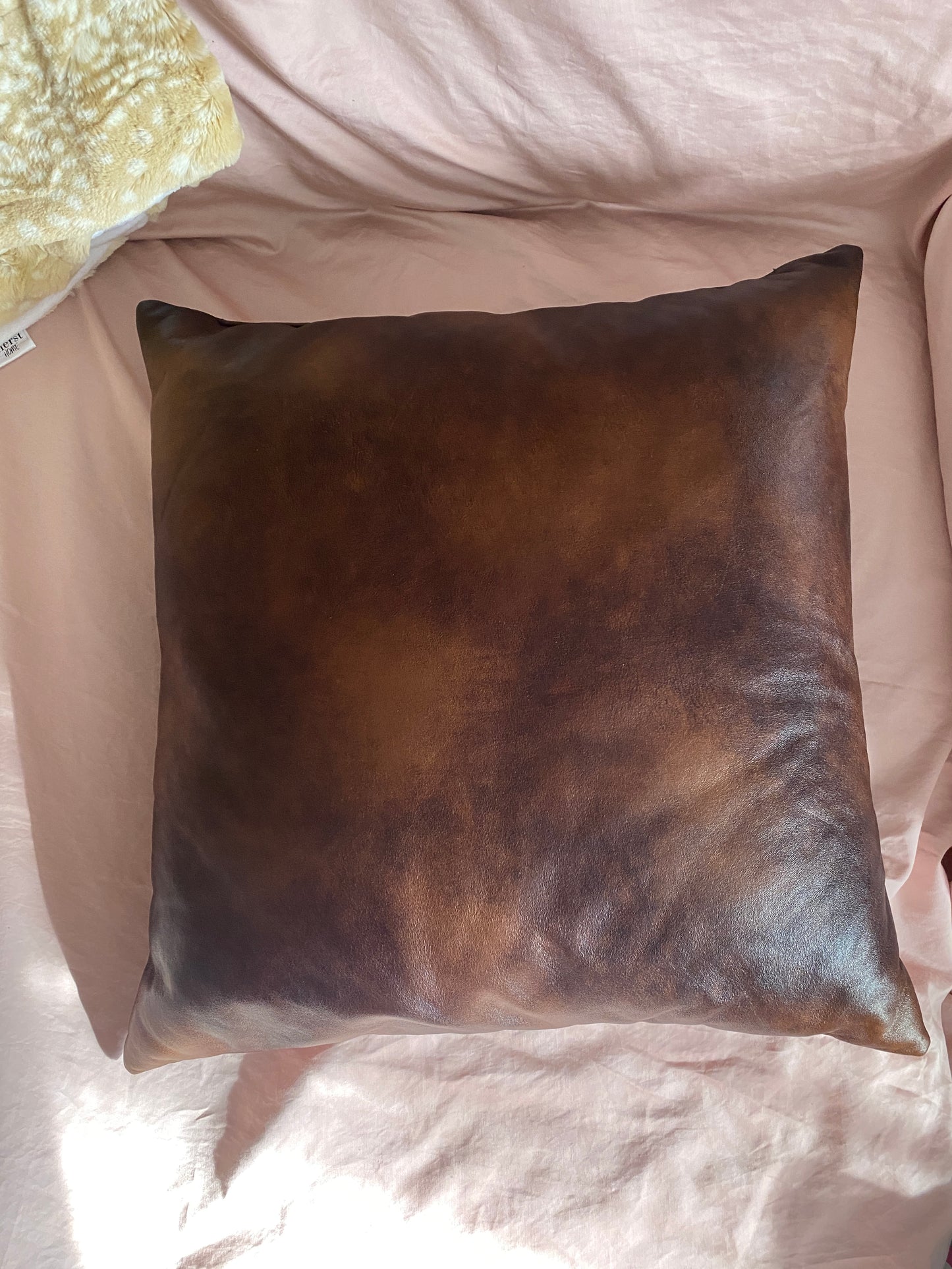 Marbled Brown Faux Leather Pillow - createdbykierst