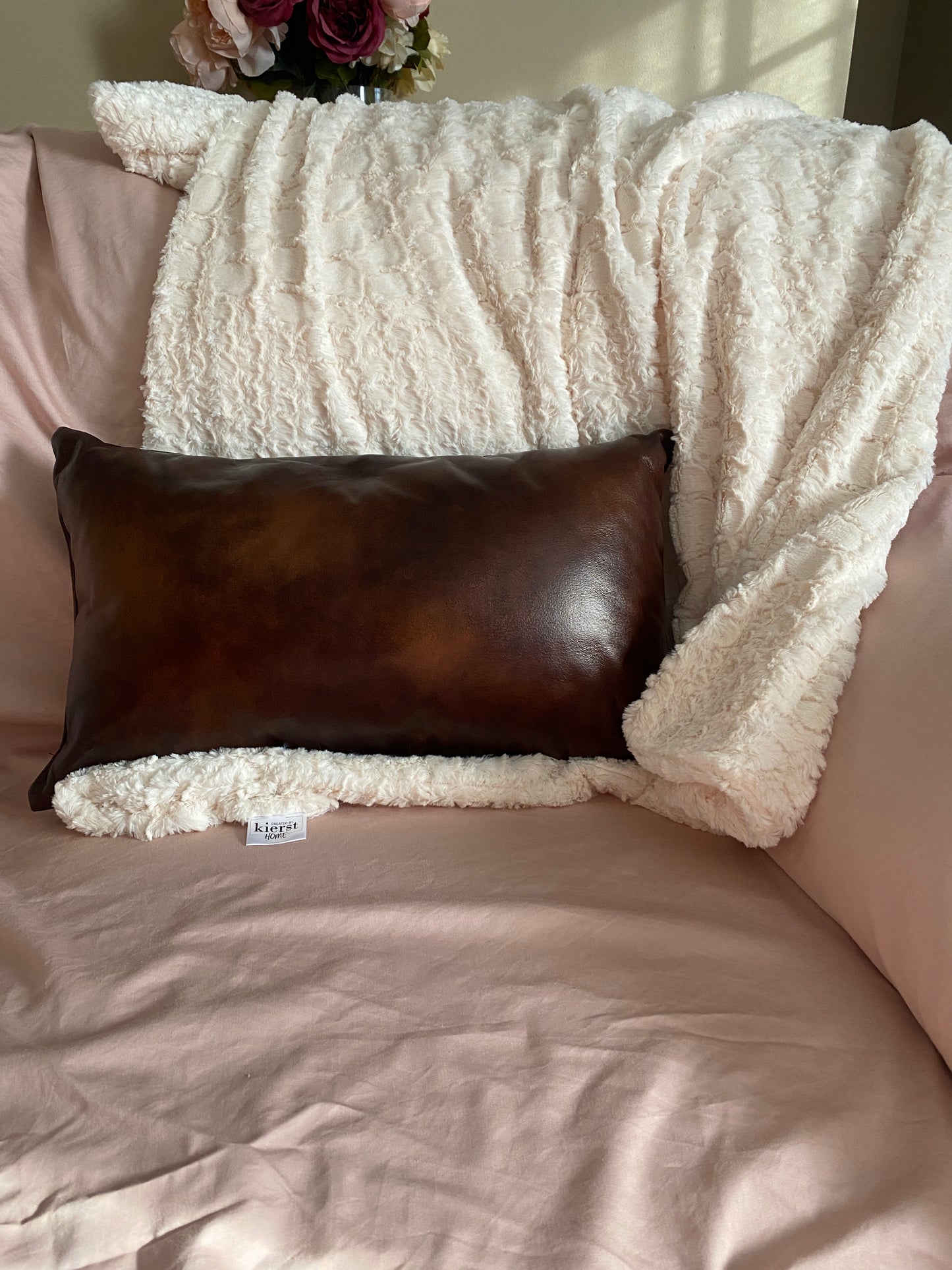 Marbled Brown Faux Leather Pillow - createdbykierst