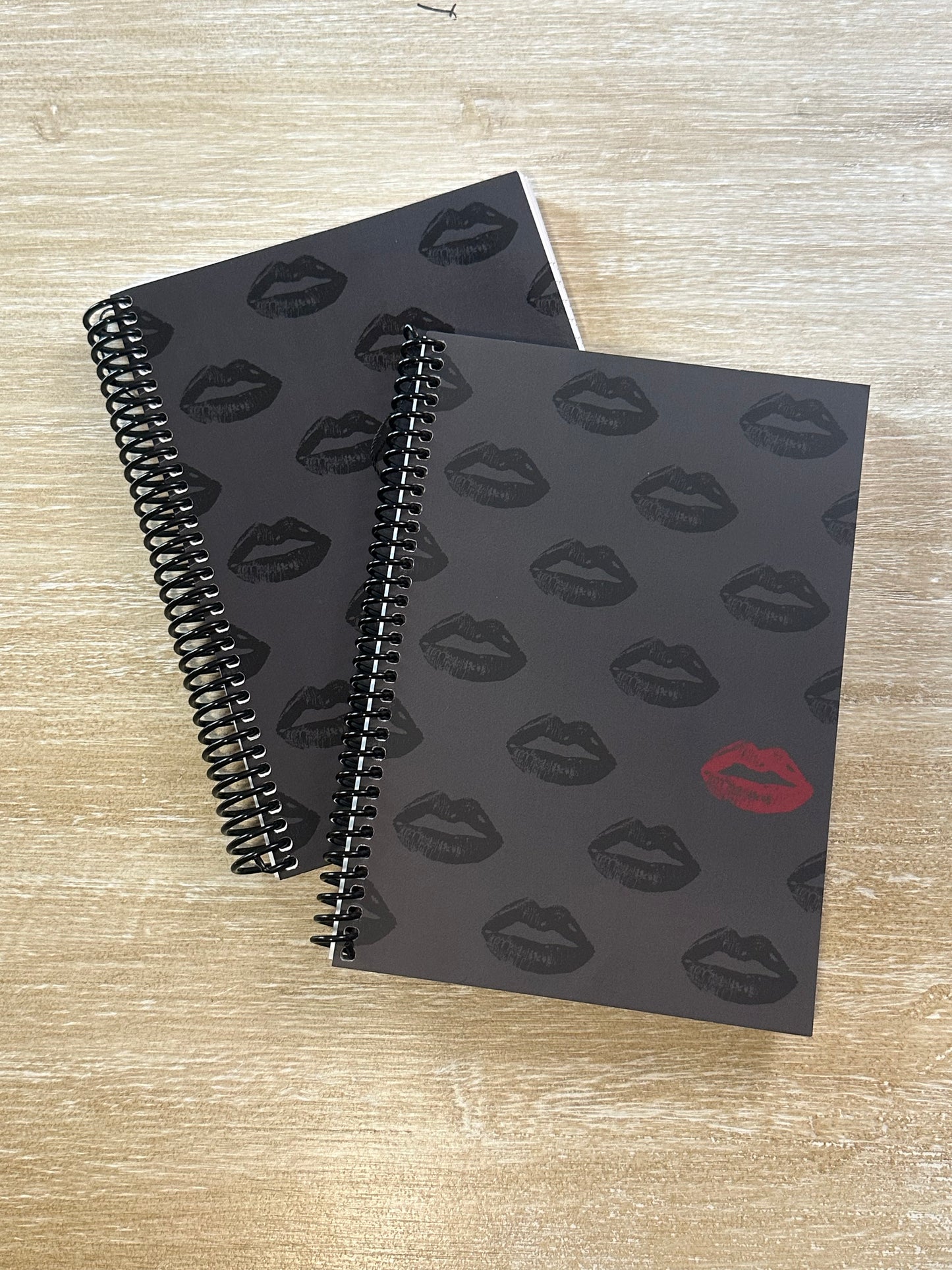 Black + Red Lips on Charcoal Notebook