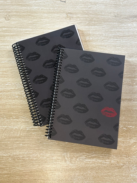 Black + Red Lips on Charcoal Notebook