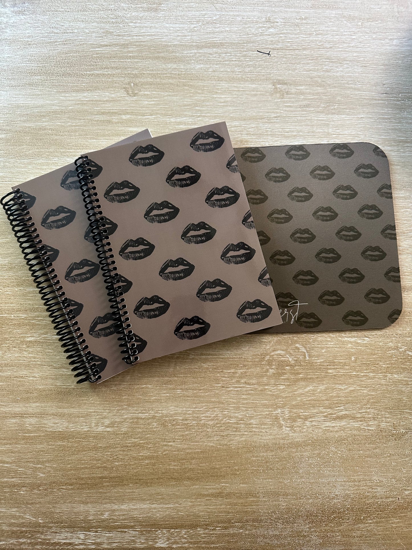 Black Lips on Mocha Mouse Pad