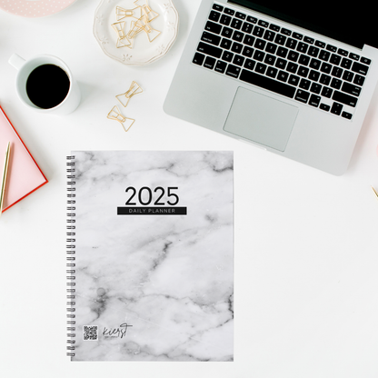 2025 White Marble Daily Planner