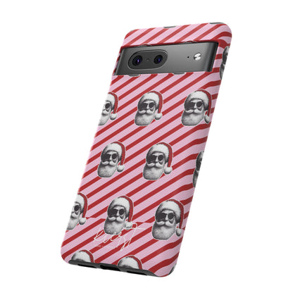 Holiday 25 Cool Santa on Pink and Red Diagonal Striped Google Pixel Phone Case
