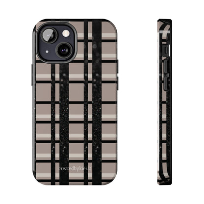 Tan, Black, and Black Glitter Plaid iPhone Case