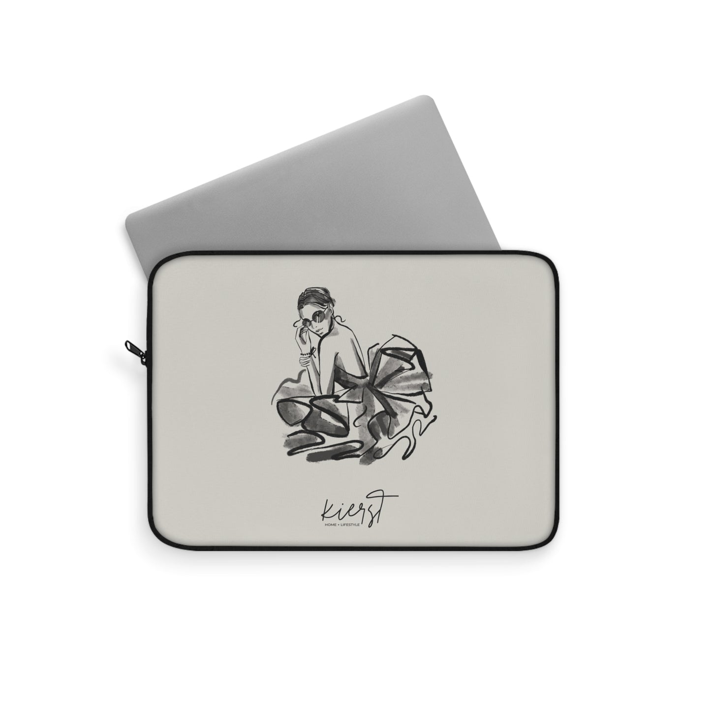 Woman in Tulle Gown Sketch Laptop Sleeve | Minimalist Fashion Illustration for Everyday Elegance