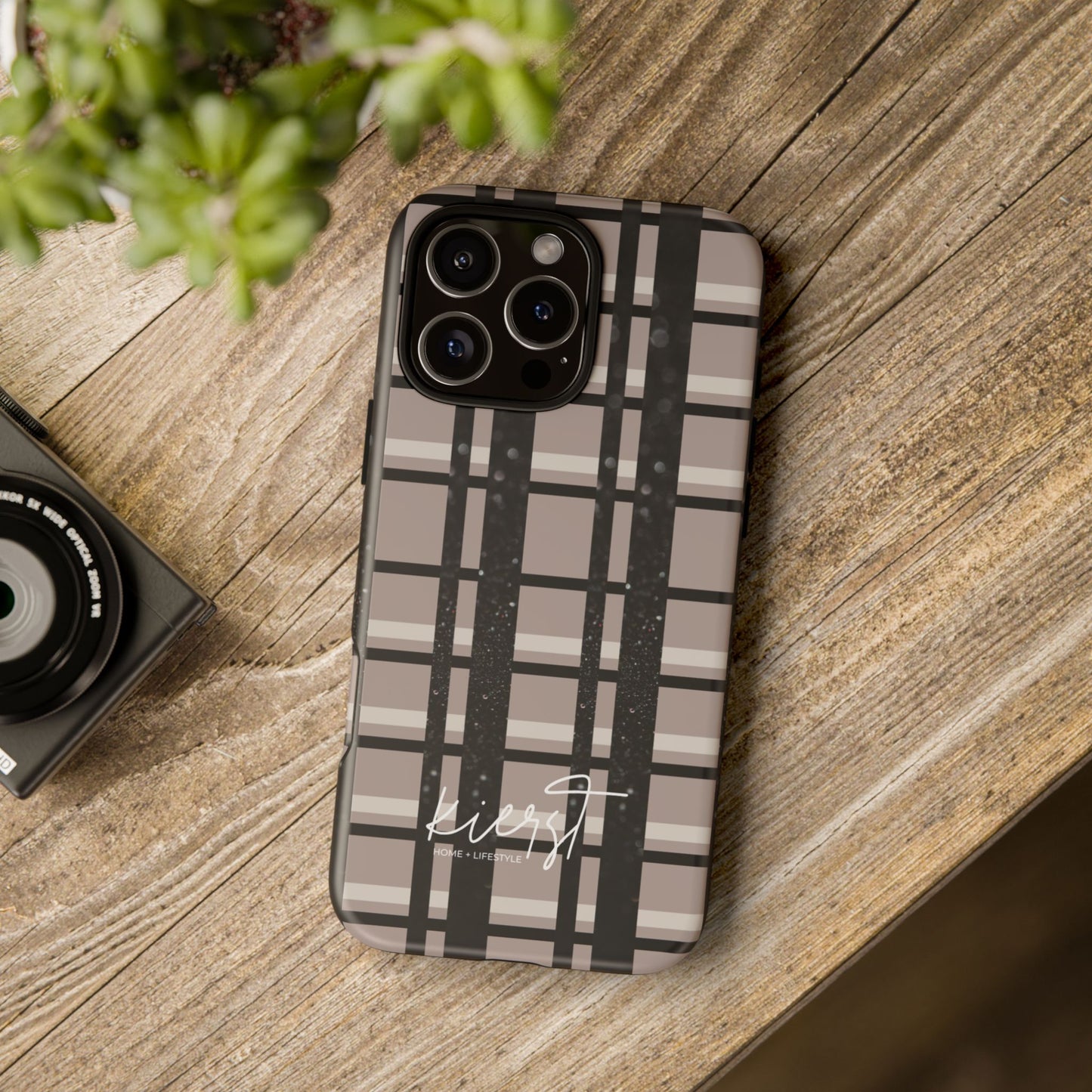 Taupe, Cream, and Black Plaid iPhone Case
