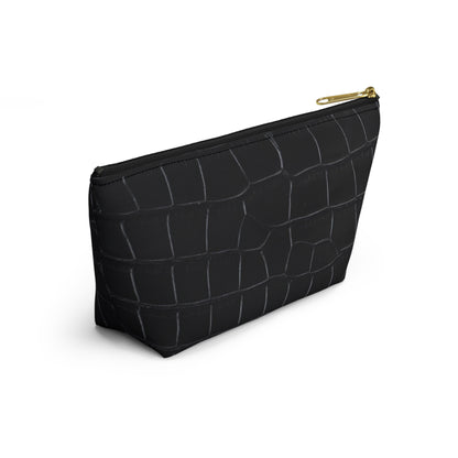 Black Crocodile Accessory Pouch w T-bottom