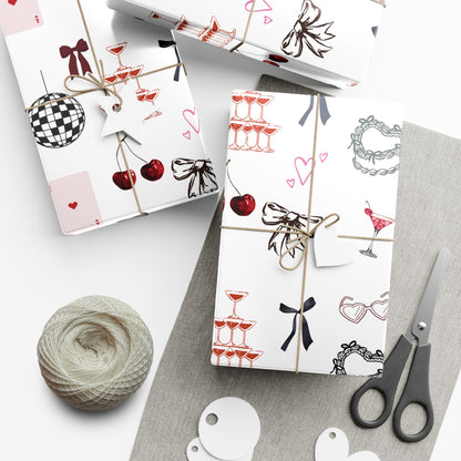 Edge of Romance Wrapping Paper | White Background Gift Wrap with Chic Sticker-Inspired Design