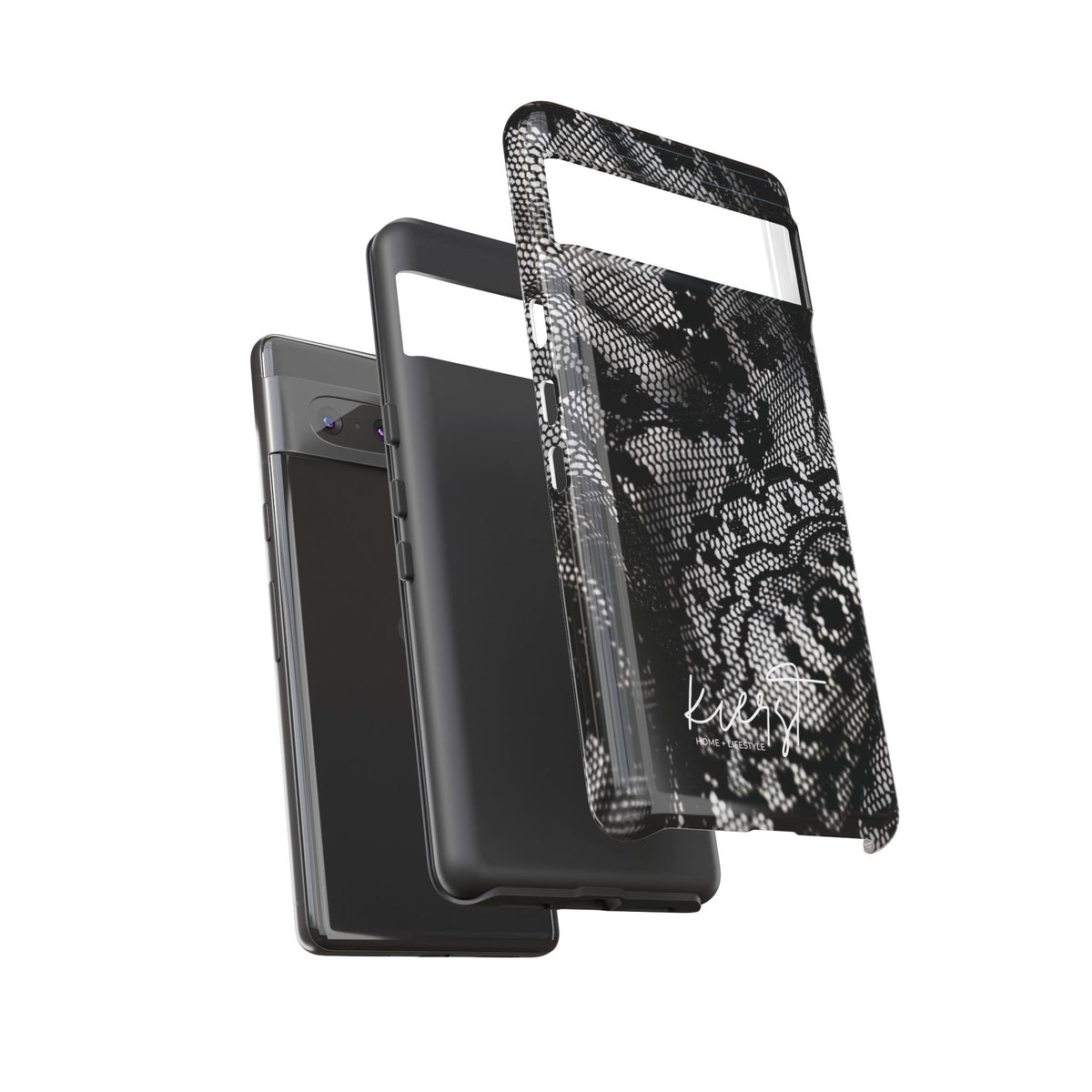 Black + White Lace Print Google Pixel Phone Case