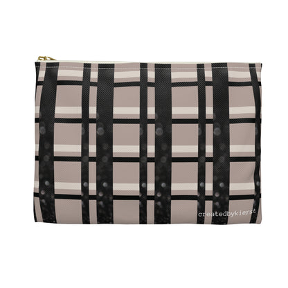 Taupe, Black, and Black Glitter Plaid with Pearl Necklace Accessory Pouch