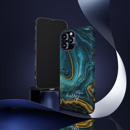 Gold & Teal Marble iPhone Case | Swirled Boldness, Everyday Luxury