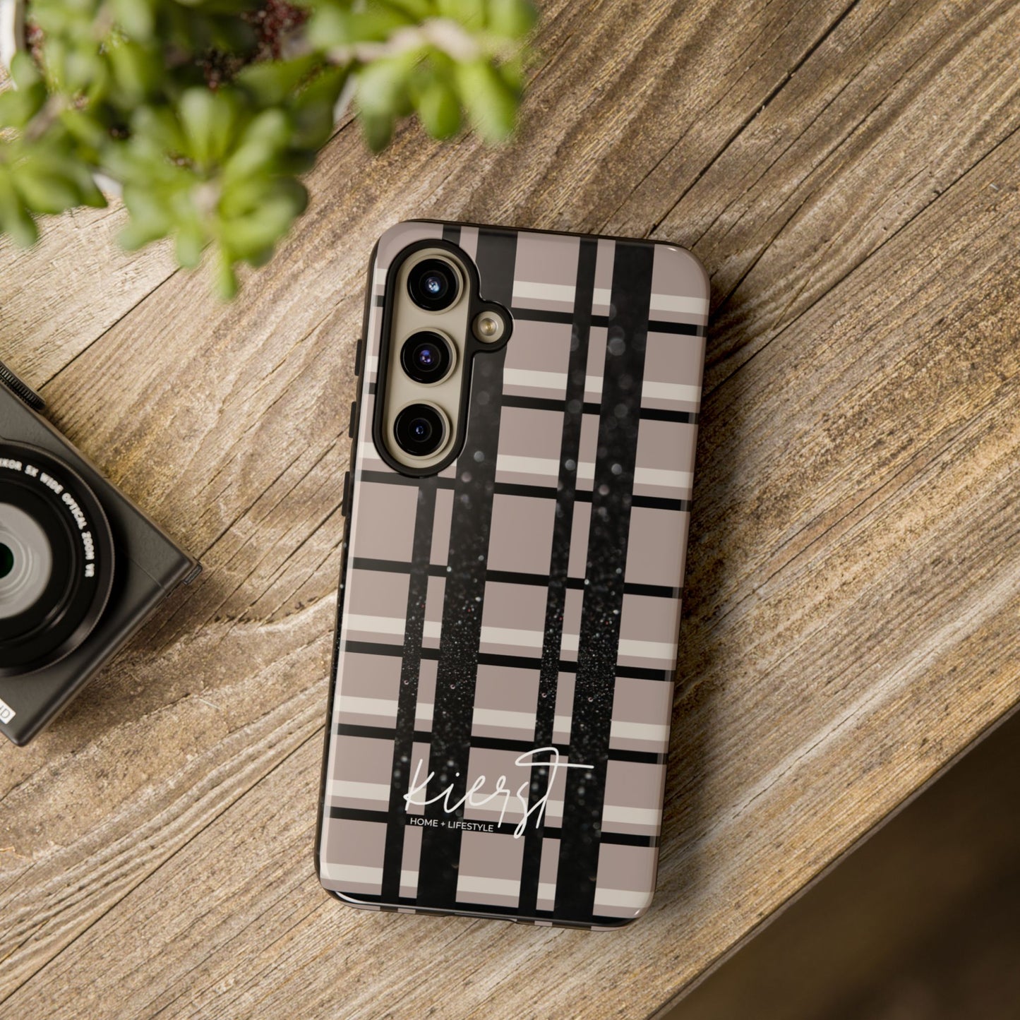 Taupe, Cream, and Black Plaid Samsung Galaxy Case