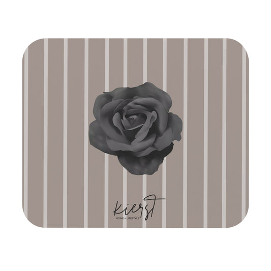 Black Rose on Taupe with Cream Stripes Mouse Pad (Rectangle)