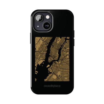 Black and Gold NYC Map iPhone Case