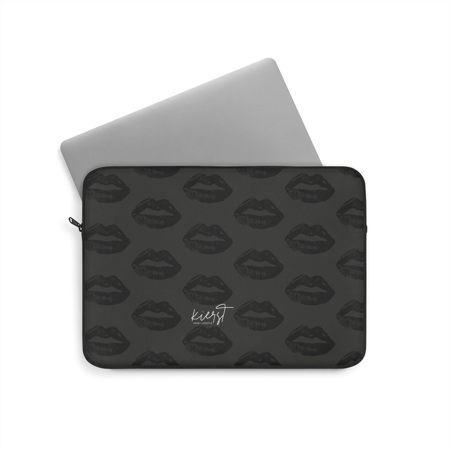 Black Lips on Charcoal Laptop Sleeve | Bold & Moody Tech Accessory