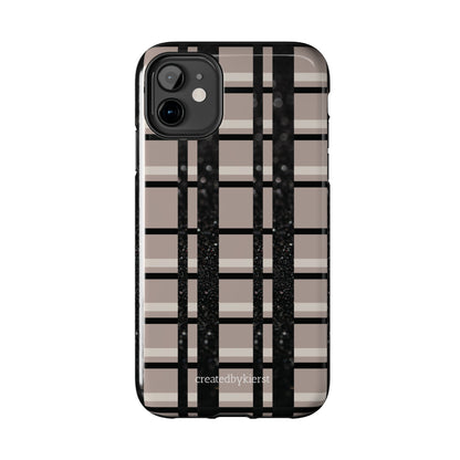 Tan, Black, and Black Glitter Plaid iPhone Case