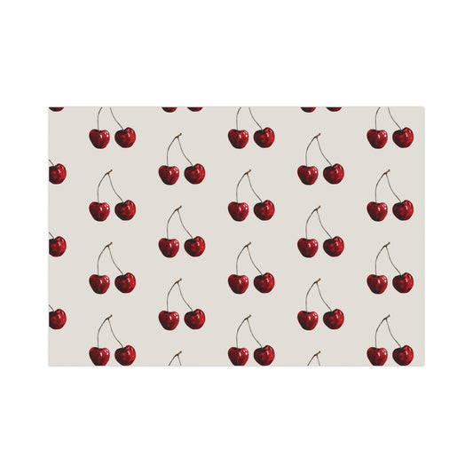 Moody Cherry Stem Gift Wrapping Paper – Glossy Red Fruit on Bone Color