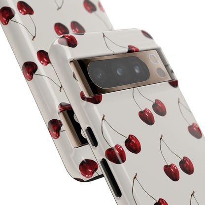 Moody Cherry Stems on White Bone Google Pixel Case | Sultry Minimalism Meets Everyday Utility