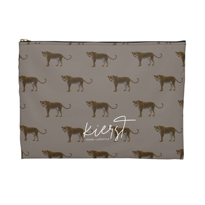 Leopards on Taupe Accessory Pouch | Neutral Meets Fierce