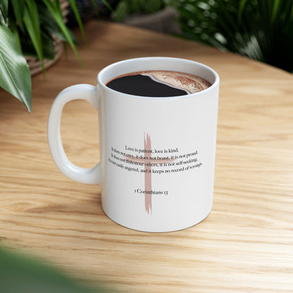 Love Is Patient Mug – Taupe Cross + Scripture