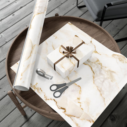 White Cream and Gold Marble Gift Wrapping Paper