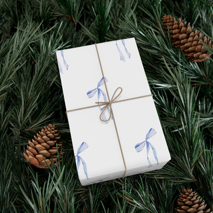 Delicate Blue Bow Gift Wrapping Paper – Hand-Painted Style Ribbon Pattern on White
