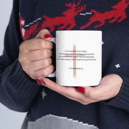 Love Is Patient Mug – Taupe Cross + Scripture