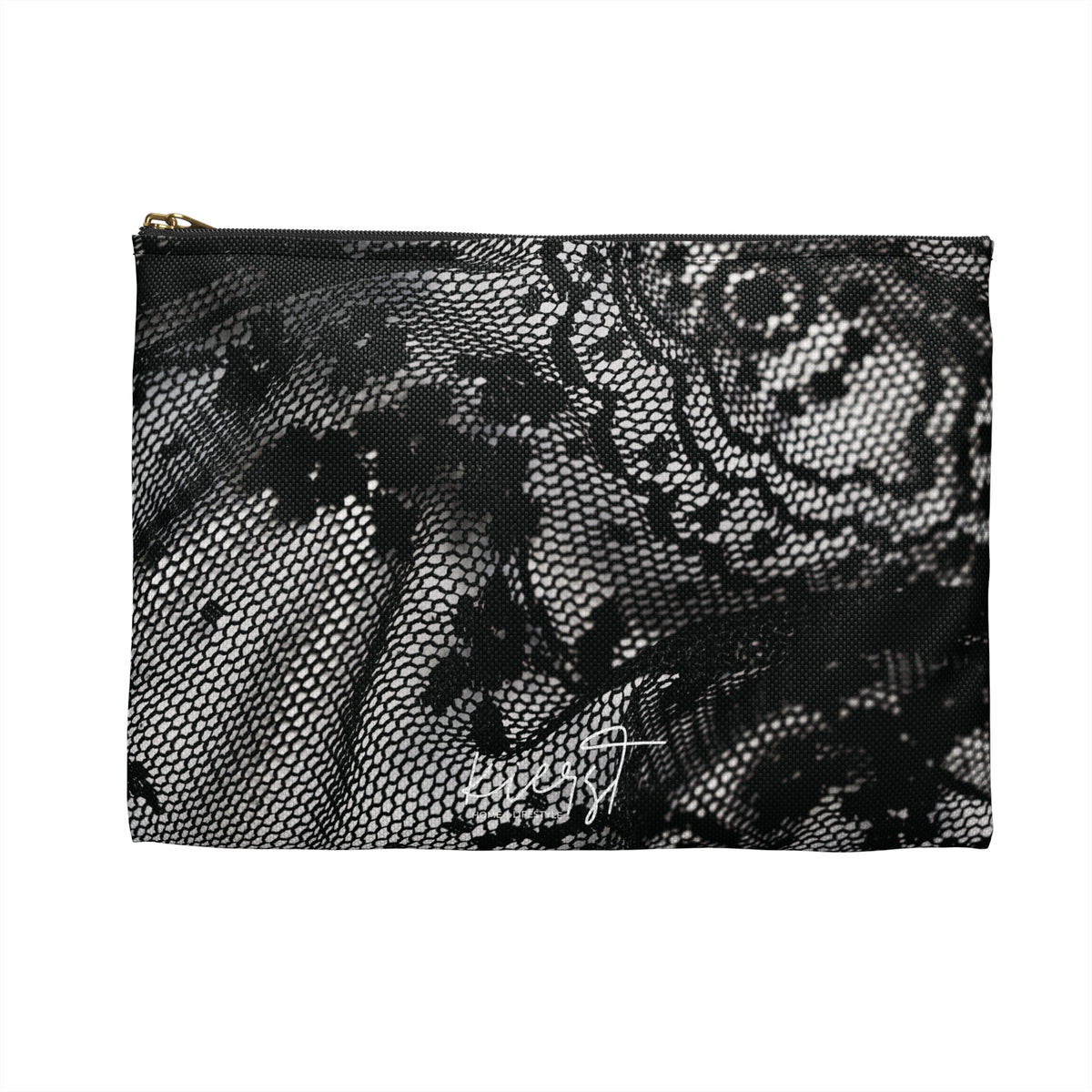Black + White Lace Print Accessory Pouch