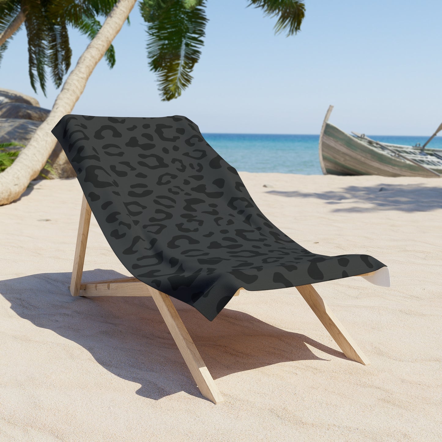 Black on Grey Leopard Beach Towel