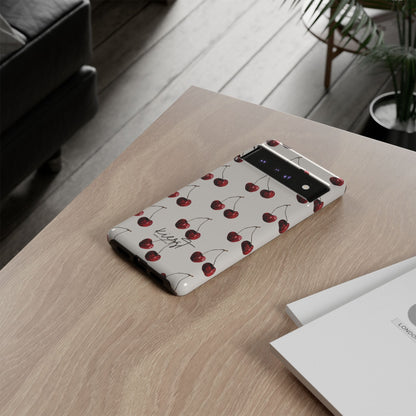 Moody Cherry Stems on White Bone Google Pixel Case | Sultry Minimalism Meets Everyday Utility