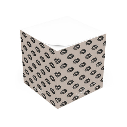 Black Lips on Oat Sticky Note Cube | Soft Neutral Desk Accent