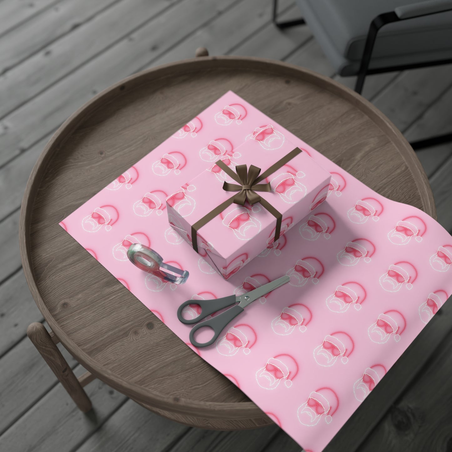 Neon Sign Santa on Pink Wrapping paper