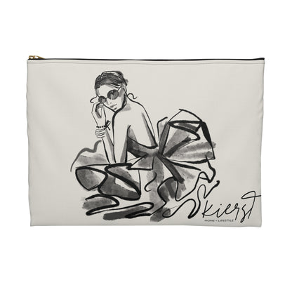 Tulle Gown Fashion Sketch Accessory Pouch – Bone White with Editorial Flair