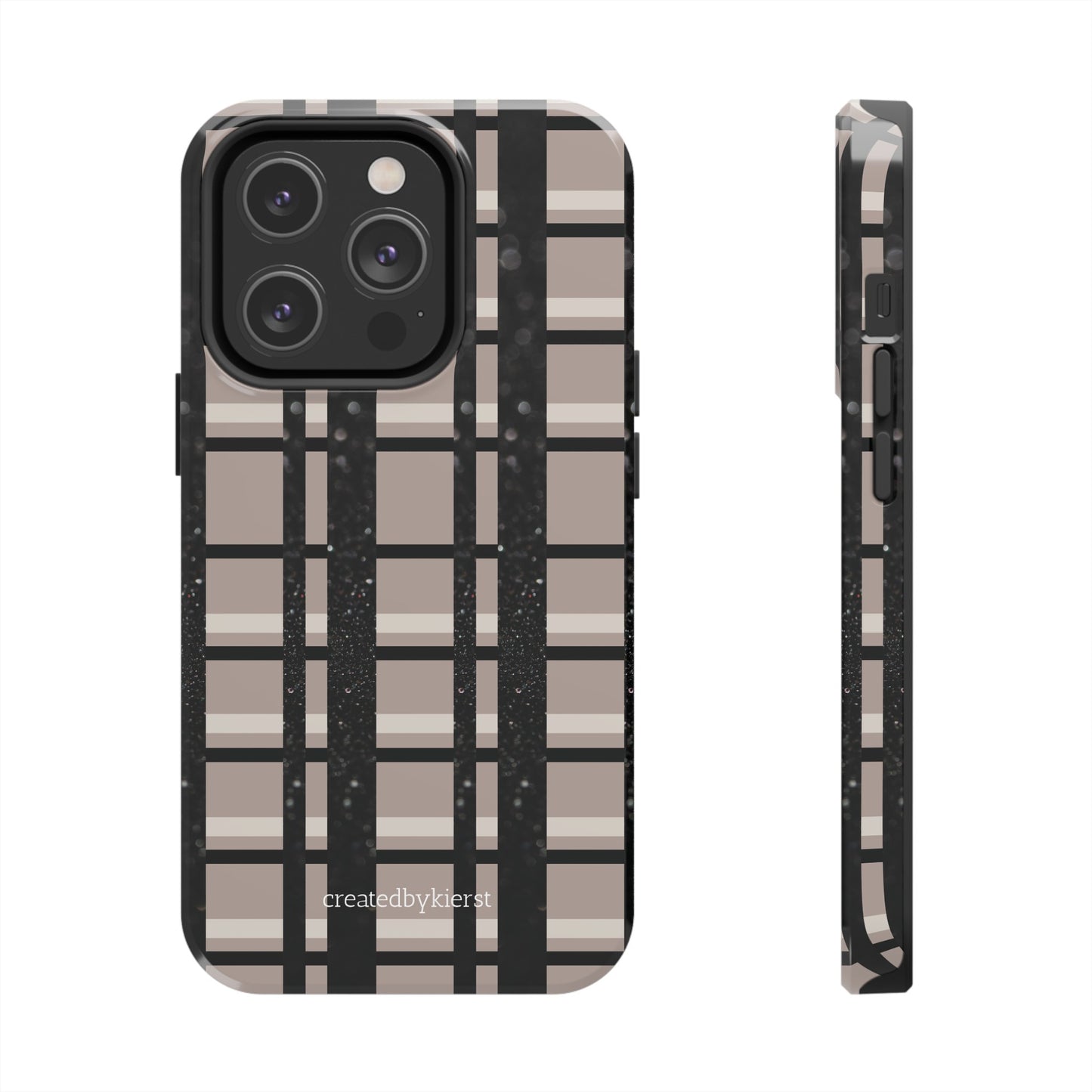 Tan, Black, and Black Glitter Plaid iPhone Case