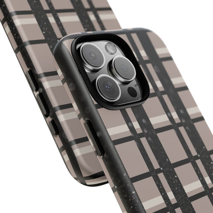 Taupe, Cream, and Black Plaid iPhone Case