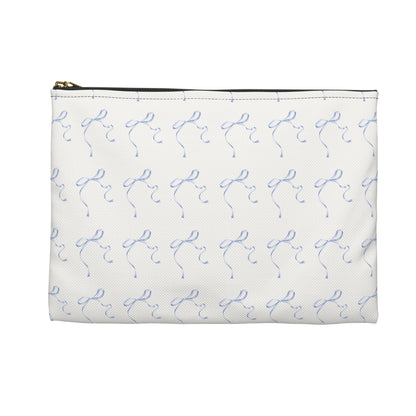 Multiple Thin Blue Bows on Beige Accessory Pouch