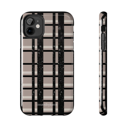 Tan, Black, and Black Glitter Plaid iPhone Case