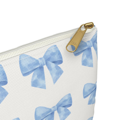 Multiple Blue Bows on Beige Accessory Pouch