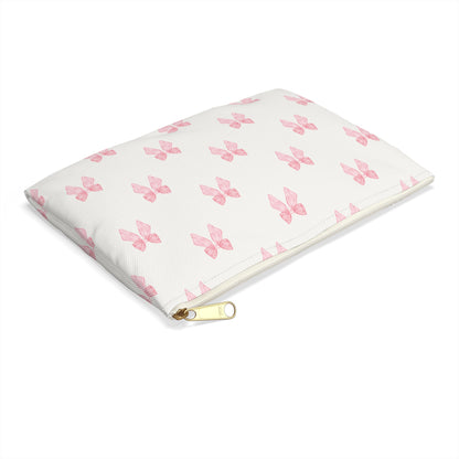 Multiple Pink Bows on Beige Accessory Pouch