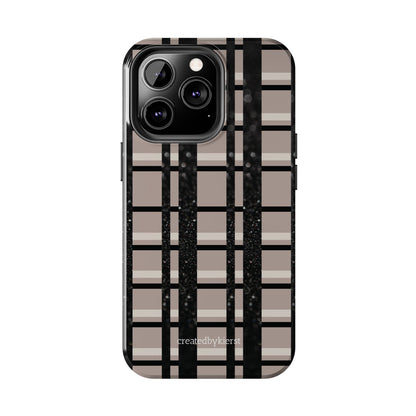 Tan, Black, and Black Glitter Plaid iPhone Case