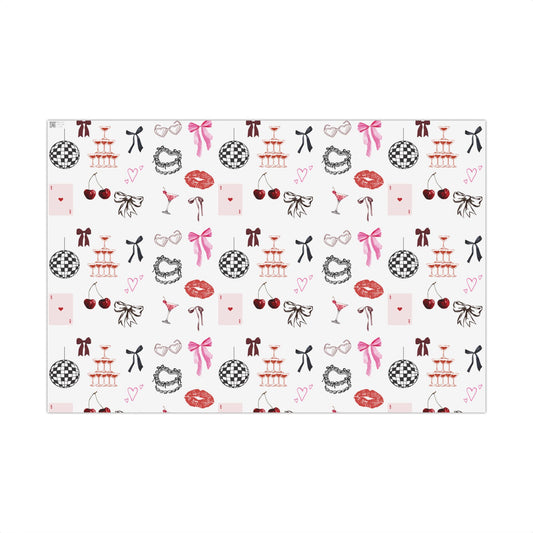 Edge of Romance Wrapping Paper | White Background Gift Wrap with Chic Sticker-Inspired Design