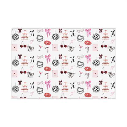 Edge of Romance Wrapping Paper | White Background Gift Wrap with Chic Sticker-Inspired Design
