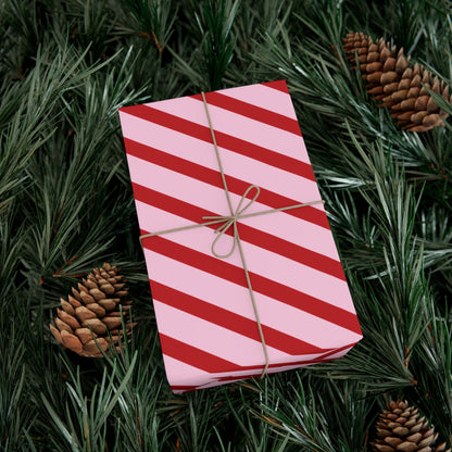 Pink and Red Diagnol Striped Wrapping paper