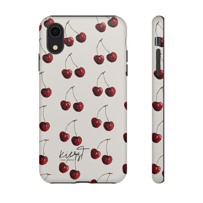 Moody Cherry Stems on White Bone iPhone Case | Timeless Contrast With A Twist of Charm