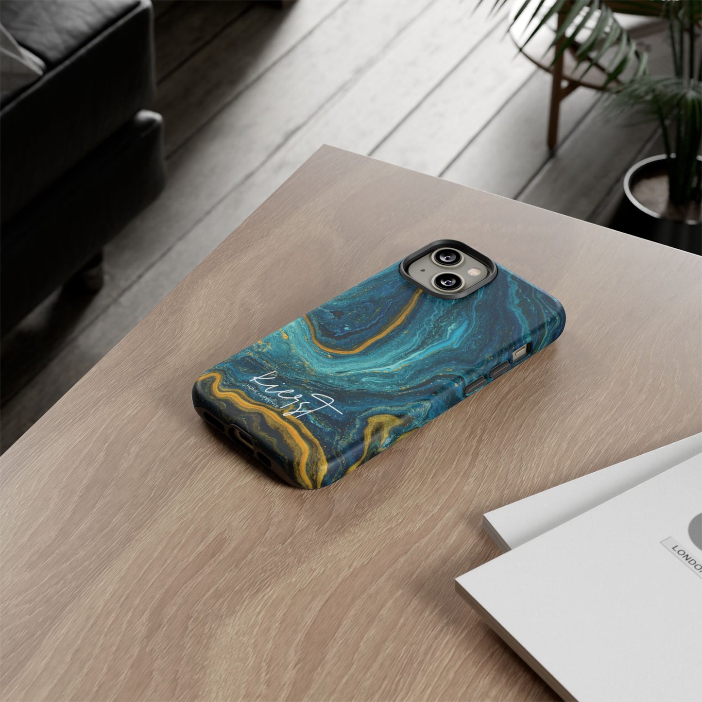 Gold & Teal Marble iPhone Case | Swirled Boldness, Everyday Luxury