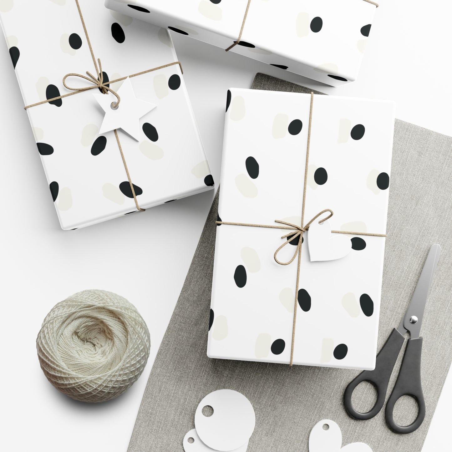 Black and Cream Spots on White Gift Wrapping Paper