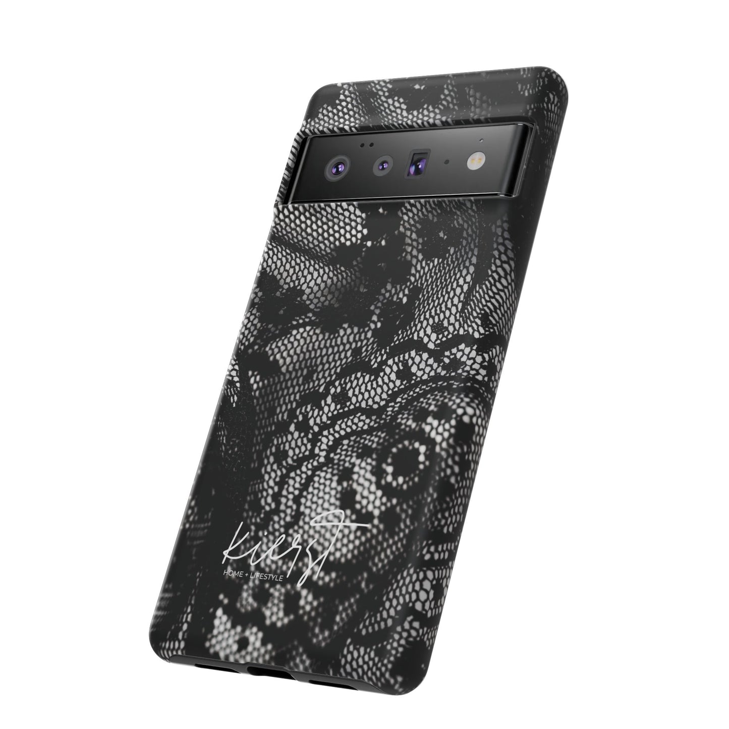Black + White Lace Print Google Pixel Phone Case