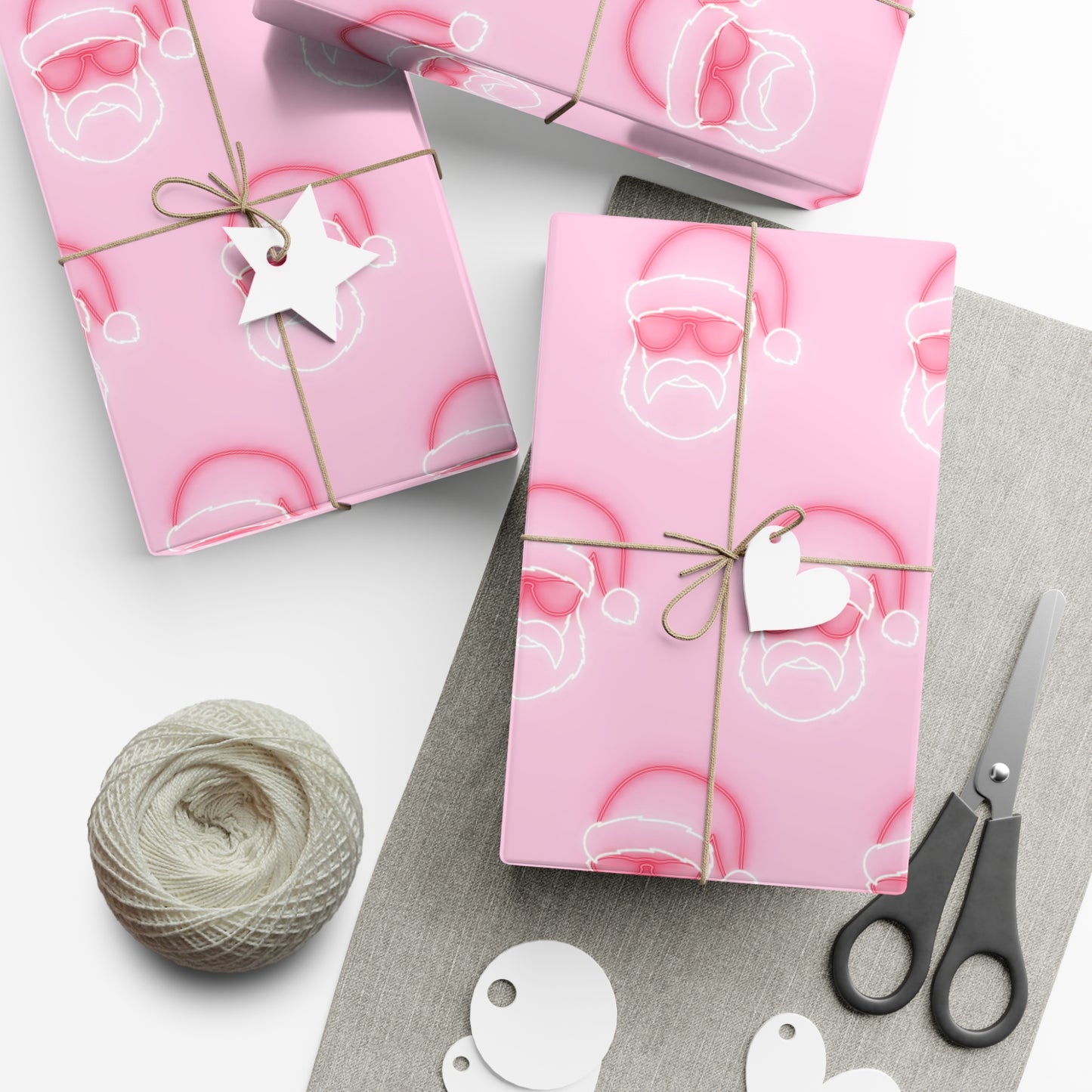 Neon Sign Santa on Pink Wrapping paper